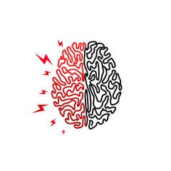 Mind headache. Human brain with zippers. Headache, stress, insanity. Human brain logo icon in line style on white background