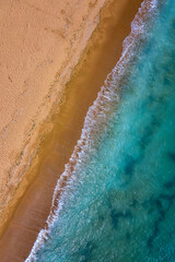 Wall Mural - Top view aerial photo from drone to the beautiful sea and yellow sand.