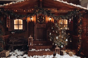 Beautiful courtyard in the village with a nice cozy Christmas atmosphere