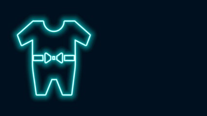 Wall Mural - Glowing neon line Baby clothes icon isolated on black background. Baby clothing for baby girl and boy. Baby bodysuit. 4K Video motion graphic animation