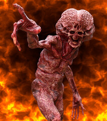 Wall Mural - Fantsy demon burns in a hellfire 3d illustration