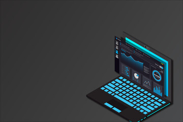 Web design and development, web administration, isometric laptop, isometric technology, vector isometric illustrations.