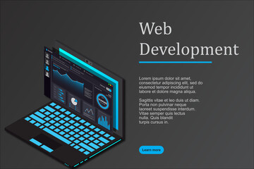 Web design and development, web administration, isometric laptop, isometric technology, vector isometric illustrations.