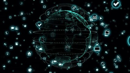 Wall Mural - technology icon network world internet digital devices on space earth background
