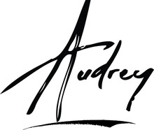 Audrey -Female Name Modern Brush Calligraphy Cursive Text On White Background