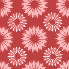 Sticker - Radial abstract floral seamless vector pattern. Stylized flowers red white pink repeating background. Retro vintage style design for gift wrap, fabric, wrapping, decor.