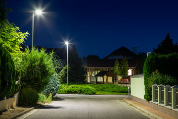 Canvas Print - modern led illumination on quiet residential area