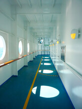 Promenade Or Hallway On Outdoor Deck Of Modern Cruiseship Or Cruise Ship Liner