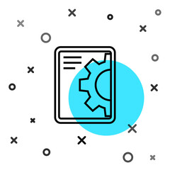 Black line Software, web development, programming concept icon isolated on white background. Programming language and program code on screen tablet. Random dynamic shapes. Vector.