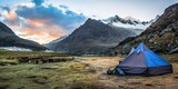Fototapeta  - camping in the mountains during the Santa cruz trek in Huaraz - Peru
