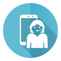 Poster - Online customer service in smartphone, blue vector icon, flat design illustration in eps 10