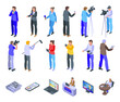 © ylivdesign - Reportage icons set. Isometric set of reportage vector icons for web design isolated on white background