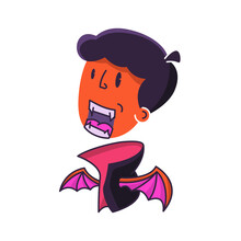 Dracula Vampire With Bat Body Flying Cute Character. Vector Illustration Halloween Cartoon Cute Character.