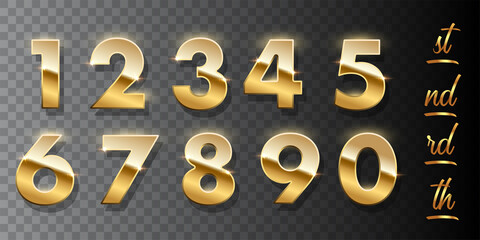 Wall Mural - Golden numbers isolated on transparent background. Vector design elements.