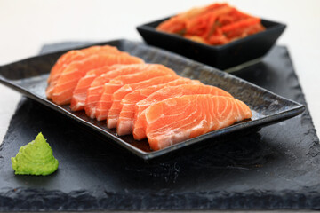 Fresh salmon fillet before cooking.
