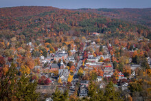 Overlooking Small Town Milford, PA, From Scenic Overlook On A Sunny Fall Day