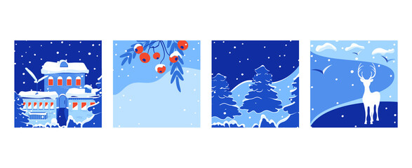 Wall Mural - set of trendy square merry christmas new year winter holiday landscapes greeting cards templates. ch