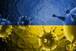 VIRUS WITH Ukraine FLAG, CORONA VIRUS, Flu coronavirus floating, micro view, pandemic virus infection, asian flu, covid, covid19, covid-19 3D RENDER.