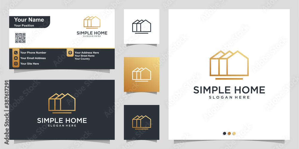 Home logo with simple line art style and business card design template ...