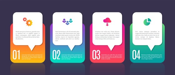 Aufkleber - Infographic template chart elements. Business process with four steps. Digital presentation, web site interface, smart mobile option. Vector organization bright information diagram, template with text