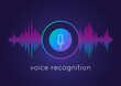 © SpicyTruffel - Voice recognition concept. Artificial intelligence recognizes speech. Microphone round button icon and soundwave. Smart technologies, media application template. Vector audio recording illustration