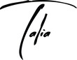 Talia-Female Name Modern Brush Calligraphy Cursive Text on White Background