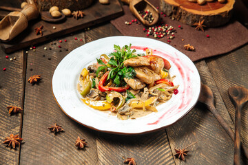 Wall Mural - Chicken breast with mushroom sauce and vegetables