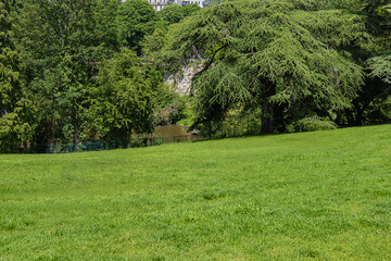 Buttes-Chaumont Park (Parc des Buttes-Chaumont, 1867) - Public Park situated in northeastern Paris. Buttes-Chaumont Park - fifth-largest park in Paris. France.