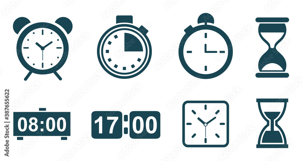 Set hourglass icons, sandglass timer, clock flat icon for apps and ...