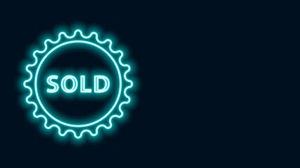 Canvas Print - Glowing neon line Sold label icon isolated on black background. 4K Video motion graphic animation