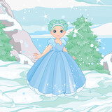 Fototapeta  - Winter landscape with Pretty Fairytale Princess