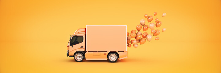 delivery van with balloons. 3d rendering