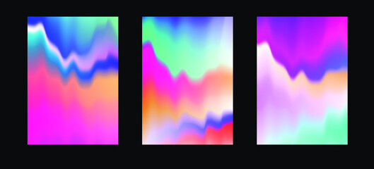 Poster - Abstract futuristic posters with holographic surface. Cover template for music or fashion event, party.