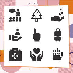 Simple set of 9 icons related to helping