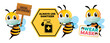 © charactoon - Prevention from virus. Cartoon cute bee wearing protective mask holding public awareness signboard for social distance, use sanitizer and wear mask. Stay safe from coronavirus. - vector
