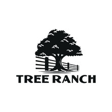 Vintage Big Tree With Wooden Fence Ranch Logo