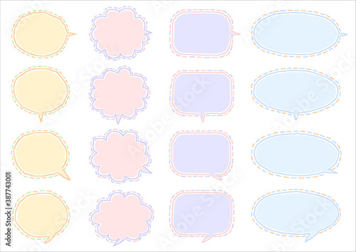 Dekoracja na wymiar  zestaw-kolorowych-recznie-rysowane-dymki-z-linia-przerywana-zolty-rozowy-fioletowy-niebieski