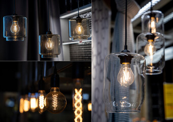 Vintage Edison lamps in the interior. loft style