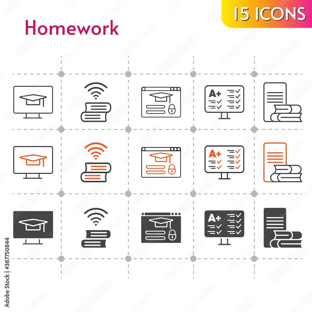 Homework Improve Icon homework icon set. included test, online-learning, book, student ...