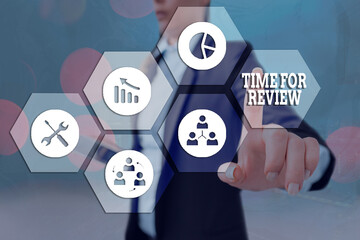 Wall Mural - text sign showing time for review. business photo showcasing review of a system or situation in its 