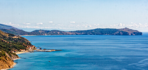 pisciotta village landscape, bottom capo palinuro peninsula, italy