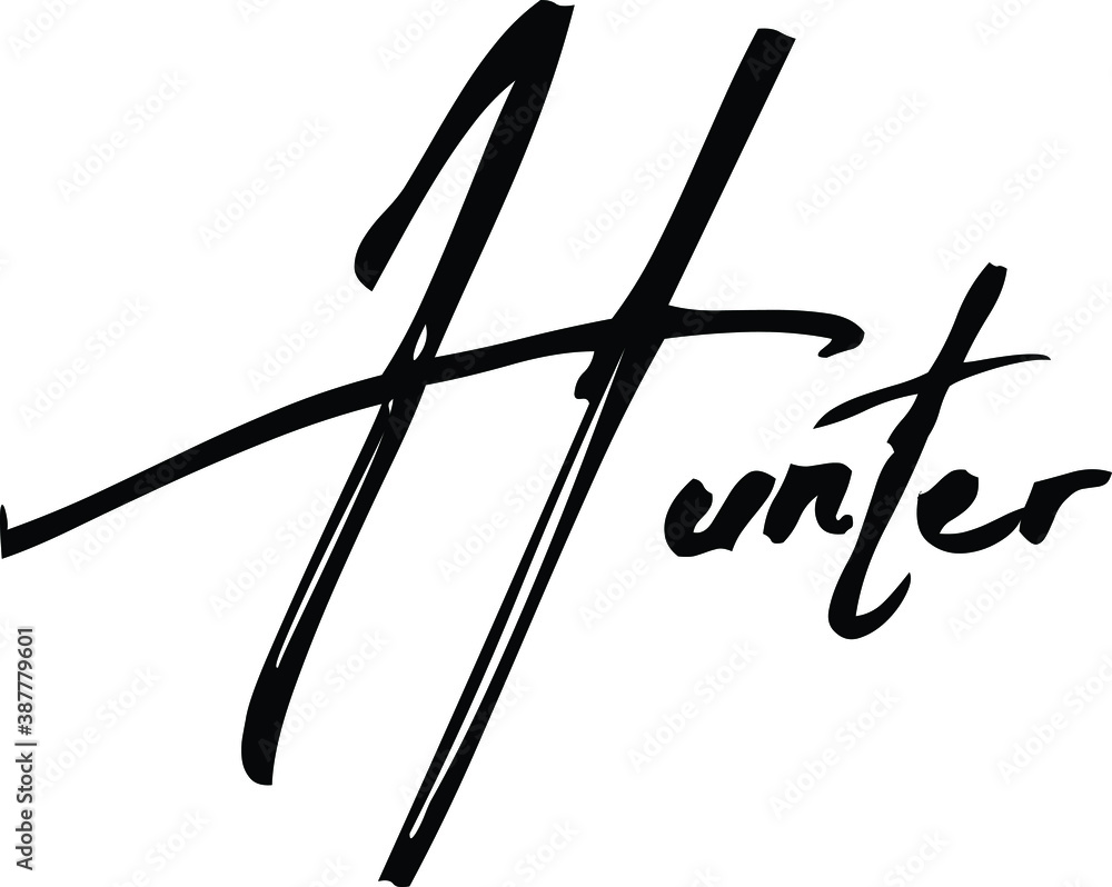 Hunter Handwritten Hunter.-Female Name Modern Brush Calligraphy Cursive Text on White ...