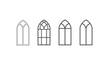 Church Window, Gothic Windows, Church Window Symbol Icon Design. Gothic Window Frames Line Icon Set. Vector Illustration. Window Icon