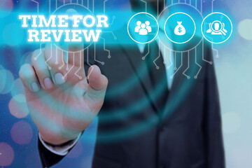 Wall Mural - writing note showing time for review. business concept for review of a system or situation in its fo