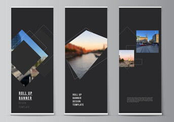 Wall Mural - vector layout of roll up mockup design templates with geometric simple shapes, lines and photo place