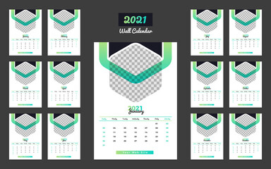 Calendar 2021 year planner template .calendar Design. Week starts on Monday. Set of 12 months.