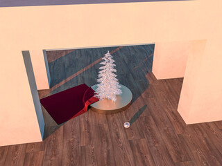 Fototapete - Abstract Winter Christmas scene with geometrical forms in natural day light. minimal 3d landscape background. 