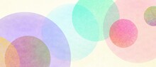 Abstract Modern Art Background Style Design With Circles And Spots In Colorful Pink, Blue, Yellow, Red, Green, And Purple On Light Beige Or White Background