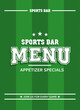 © Belozersky - Green sports bar menu. Can be used for soccer and american football style. Retro, grunge, vintage style. Vector illustrator. Template with striped background.