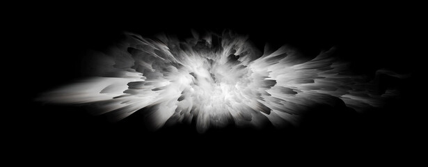 Wall Mural - digital 3d illustration. black and white color smoke blot splash. abstract horizontal background.